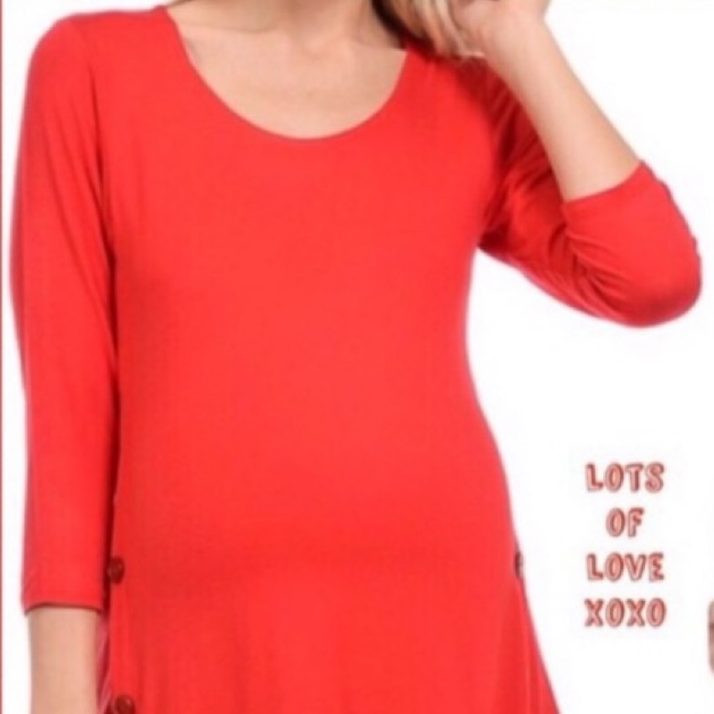 RED MATERNITY DETAILED TUNIC TOP - Picture 2 of 9